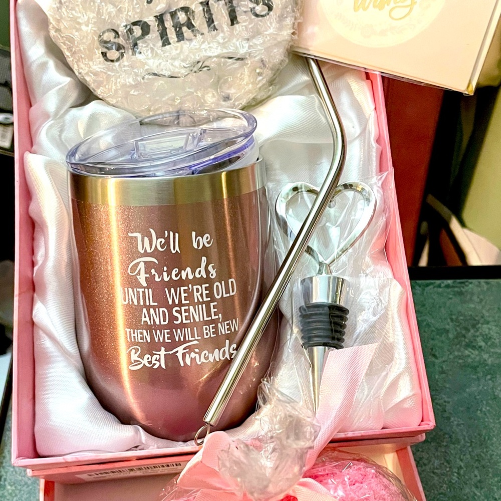 NEW- ROSE GOLD- Best Friends Wine Tumbler- Gift Set-FREE SHIPPING